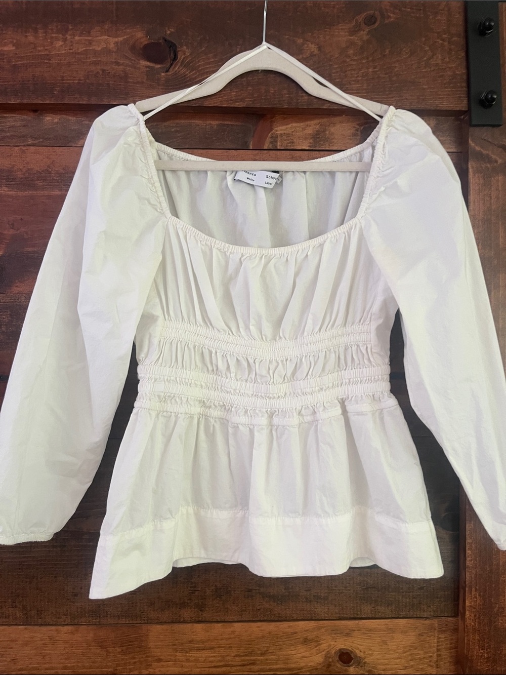 Proenza Schouler White Cotton Smocked Peasant Top Small